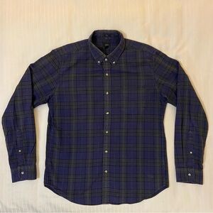 J. Crew Oxford Slim Long Sleeve Collared Blue Plaid Shirt w/ Pocket sz L